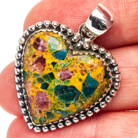 Heart pendant in .925 sterling silver with multicolor tourmaline matrix stone bezel