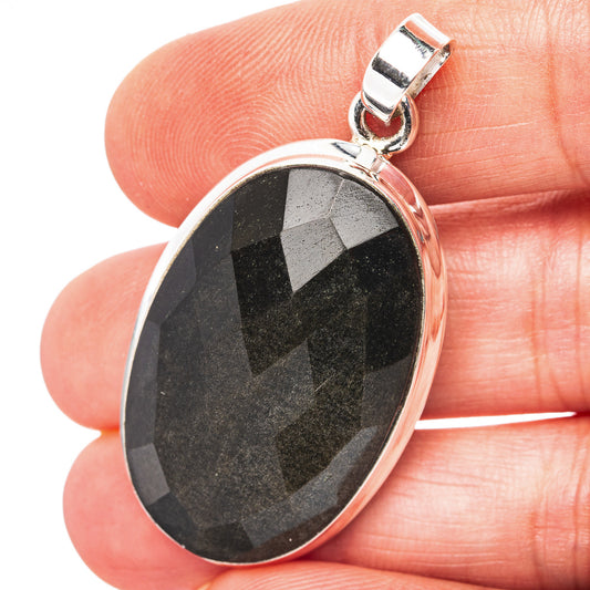 Gold Sheen Obsidian Pendant 1 3/4" (.925 Sterling Silver)
