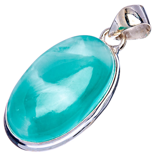Oval teal smithsonite cabochon pendant in .925 sterling silver bezel
