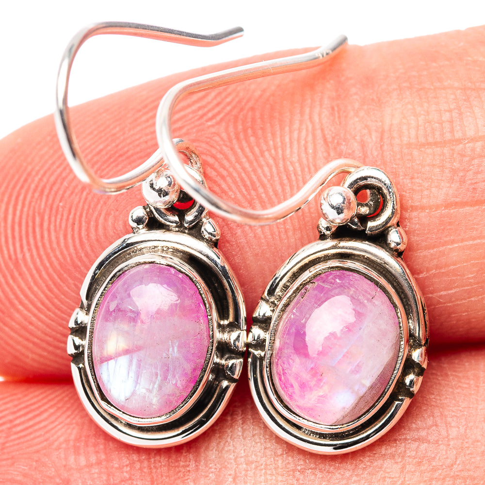 Pink Moonstone Earrings  1 1/8" (.925 Sterling Silver)