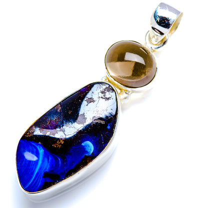 Boulder Opal, Smoky Quartz 925 Sterling Silver Pendant 2" (925 Sterling Silver) PD38321