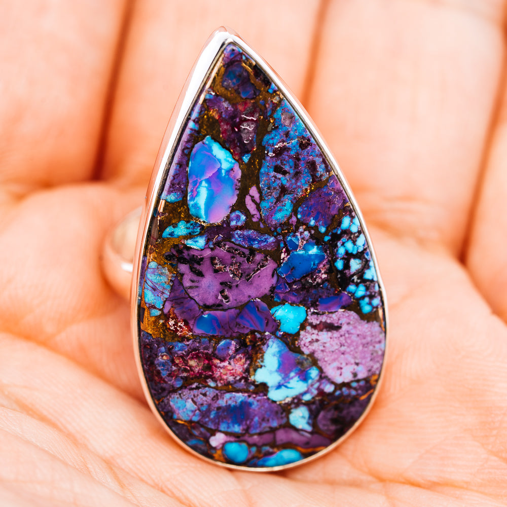 Purple Copper Turquoise Ring Size 9 Adjustable (.925 Sterling Silver)