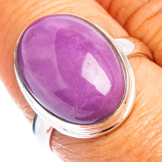 Sterling silver phosphosiderite gemstone ring with oval purple cabochon