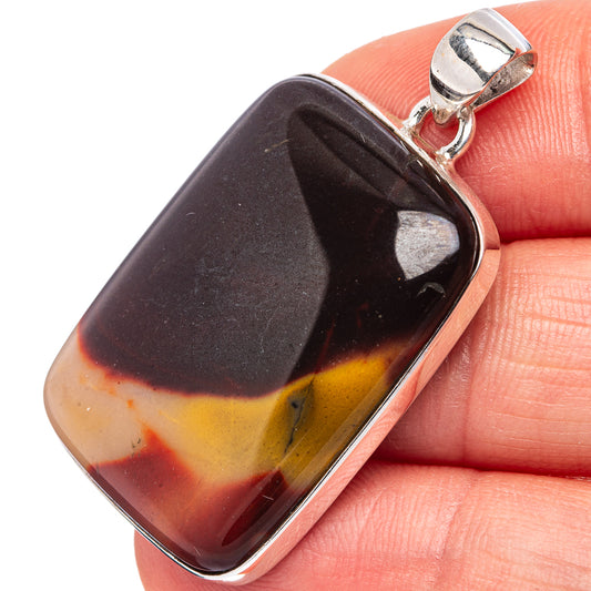 Mookaite pendant in .925 sterling silver bezel with marbled dark, yellow, red stone