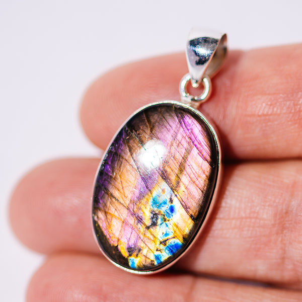 Purple Labradorite Pendant 1 3/8" (.925 Sterling Silver)