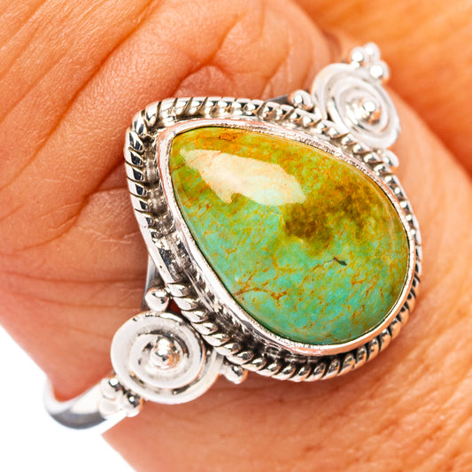 Sterling silver turquoise cabochon ring, ornate scrollwork setting