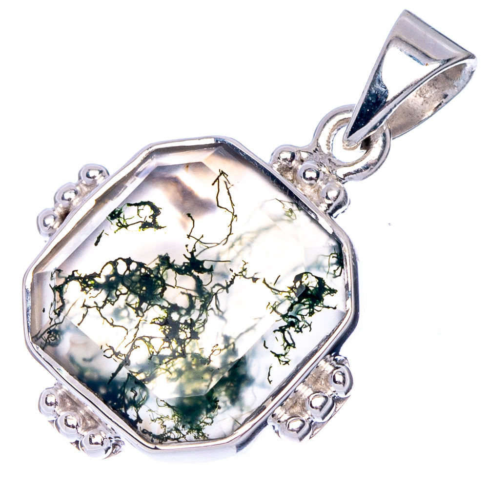 Premium Green Moss Agate Pendant 1 1/8" (925 Sterling Silver) P41158