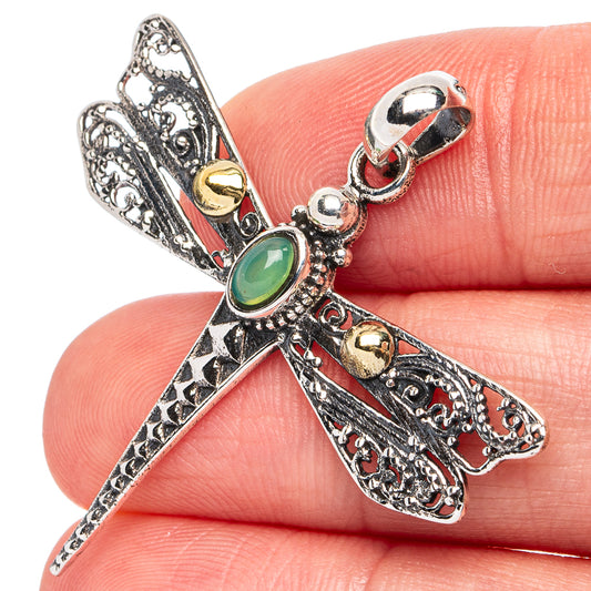 Chrysoprase Dragonfly Pendant 1 5/8" (925 Sterling Silver) P45503