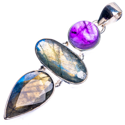 Labradorite, Amethyst 925 Sterling Silver Pendant 2 1/8"