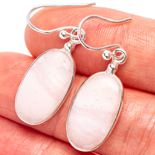 Oval pink opal drop earrings in .925 sterling silver with fishhook hooks