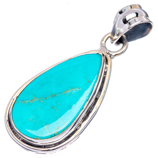 Sterling silver turquoise teardrop pendant with polished bezel and top bail