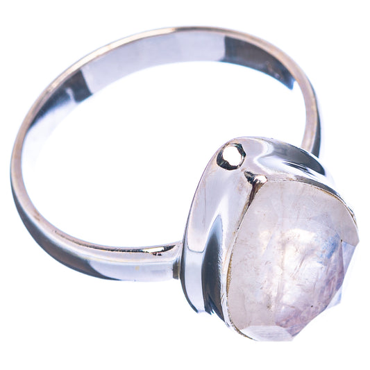 Oval moonstone cabochon ring in .925 sterling silver with rounded bezel, side view