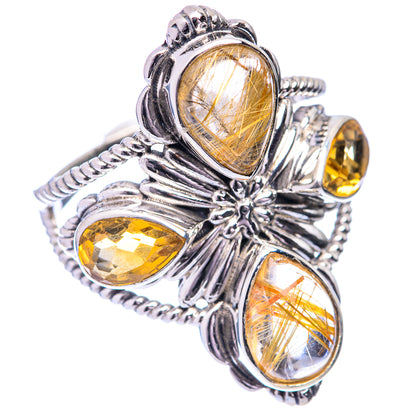 Large Rutilated Quartz, Citrine Ring Size 9.75 (925 Sterling Silver) R141067
