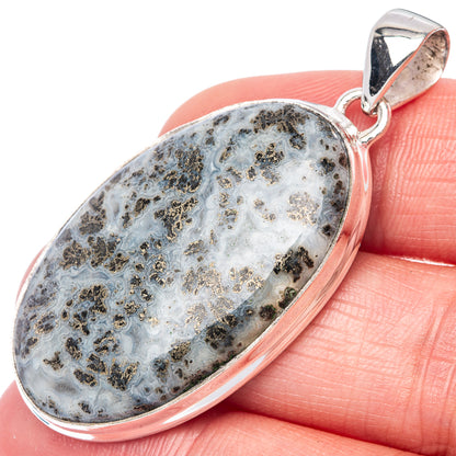 Rare Marcasite In Quartz Pendant 1 7/8" (925 Sterling Silver) P40932