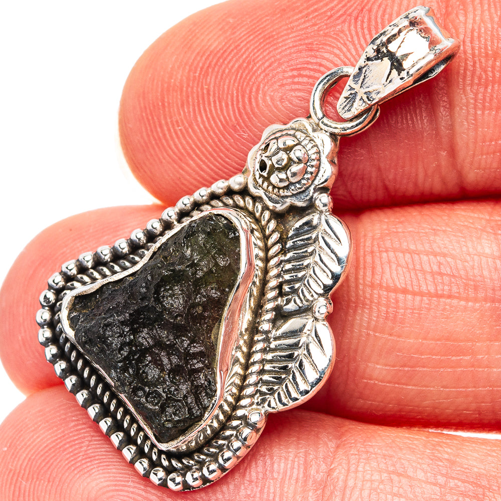 Rare Moldavite Pendant 1 3/8" (.925 Sterling Silver)