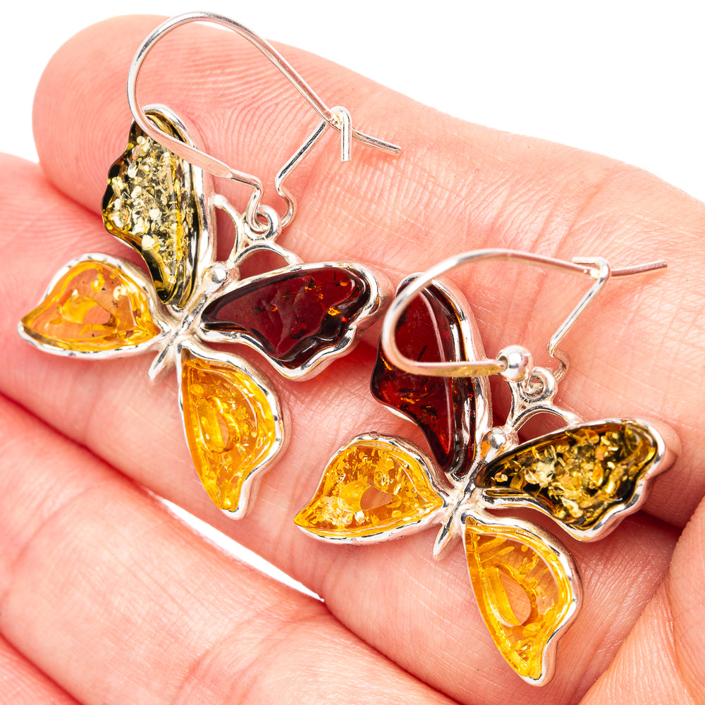 Baltic Amber Butterfly Earrings 1 3/8" (.925 Sterling Silver)