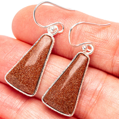 Goldstone Earrings 1 3/8" (.925 Sterling Silver)