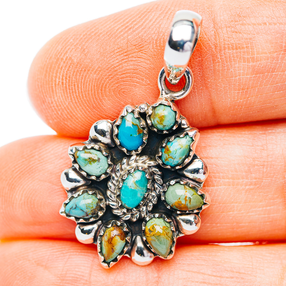 Southwestern Style Kingman Turquoise Pendant 1 3/8" (.925 Sterling Silver)
