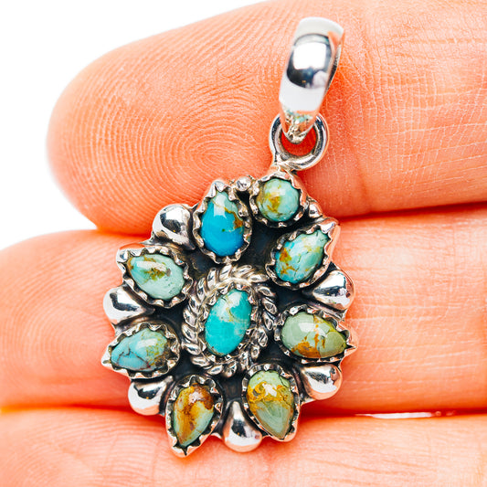 Southwestern Style Kingman Turquoise Pendant 1 3/8" (.925 Sterling Silver)