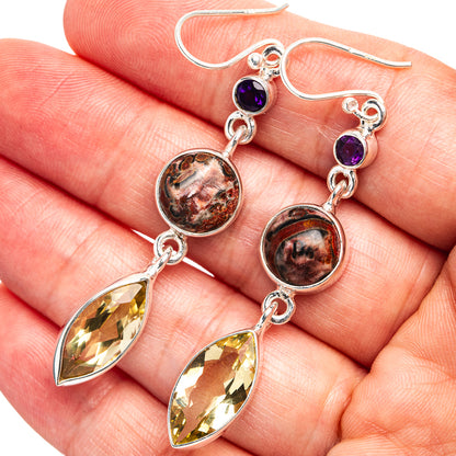 Premium Lemon Quartz, Poppy Jasper, Amethyst Earrings 2 3/8" (.925 Sterling Silver)