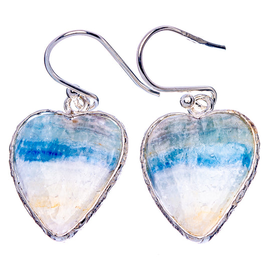 Blue Scheelite Heart Earrings 1 1/4" (925 Sterling Silver) E1744