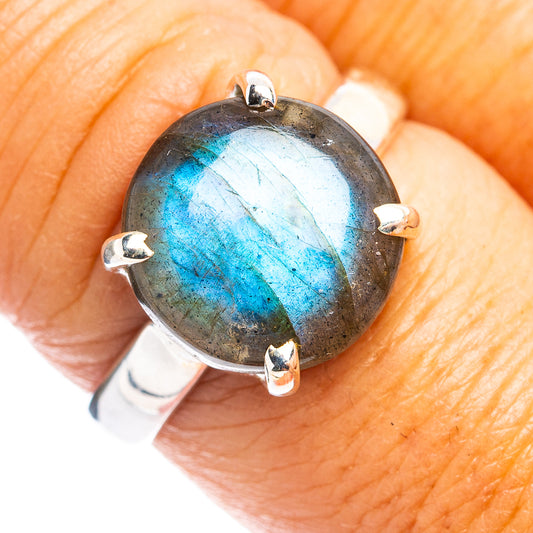 Labradorite ring in .925 sterling silver with oval stone, 3-prong crown, blue flash