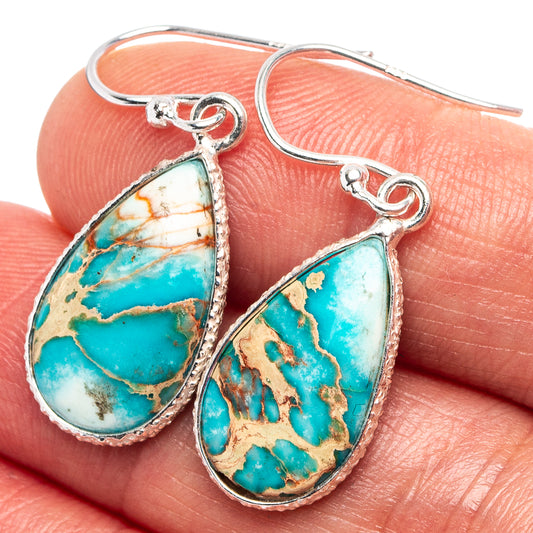 Sterling silver teardrop earrings with blue/green turquoise jasper and marbled veining