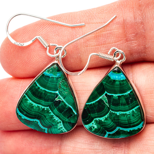 Premium Malachite In Chrysocolla Earrings 1 5/8" (.925 Sterling Silver)