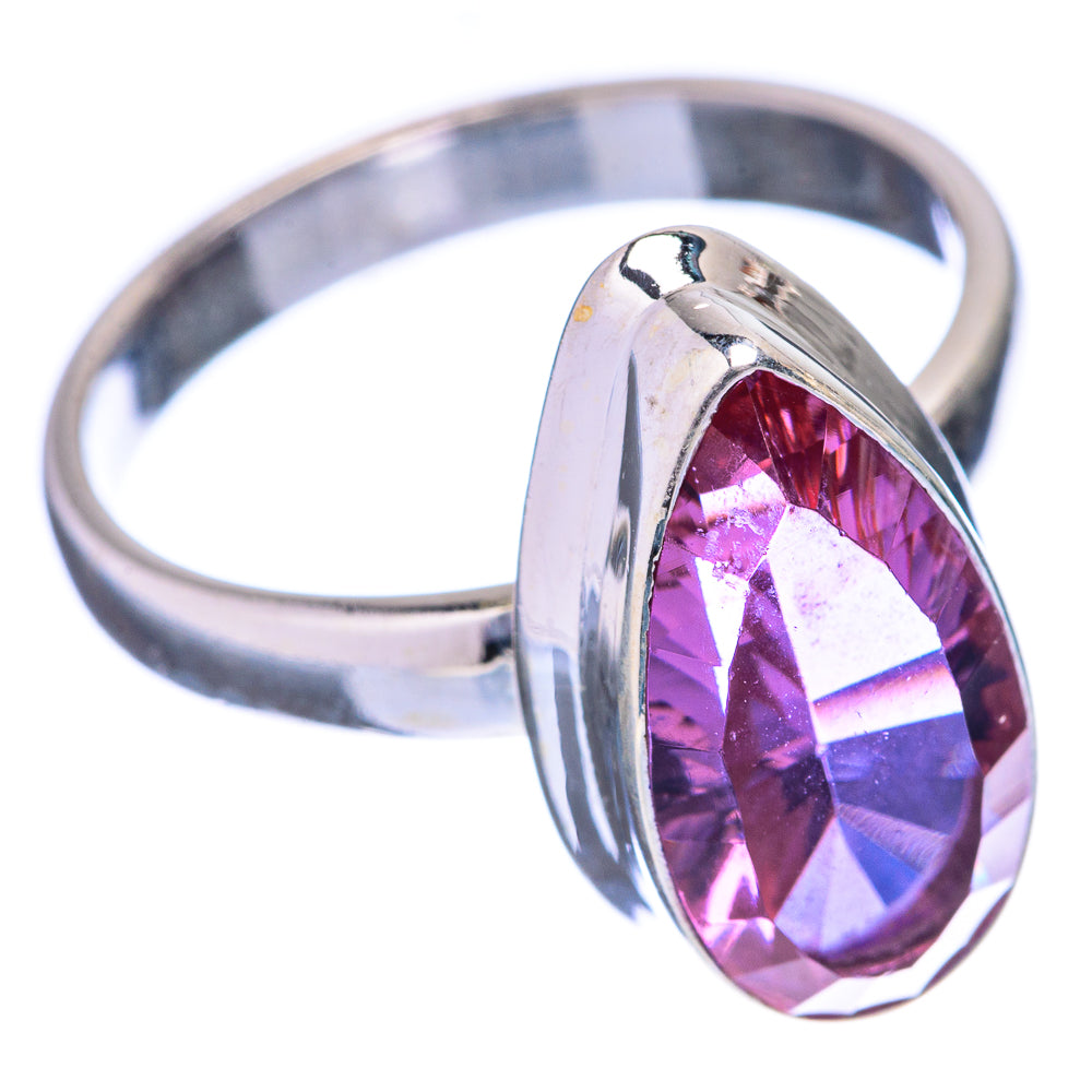 Sterling silver ring with oval faceted color-change gemstone in purple-pink tones