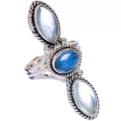 Sterling silver oval kyanite ring with blue center stone and matching oval side stones