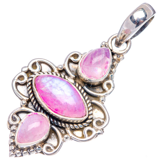 Sterling silver pink moonstone pendant, three oval stones with teardrop bail