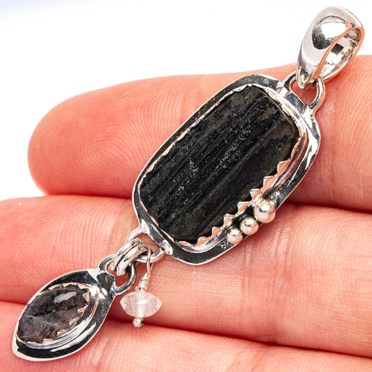 Tektite, Tourmalinated Quartz, Rainbow Moonstone 925 Sterling Silver Pendant 2 1/4" (925 Sterling Silver) P43670