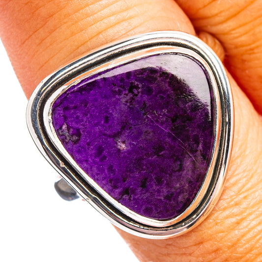 Size 10 sterling silver ring with oval purple sugilite gemstone cabochon