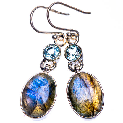 Labradorite, Blue Topaz Earrings 1 5/8" (925 Sterling Silver) E432668
