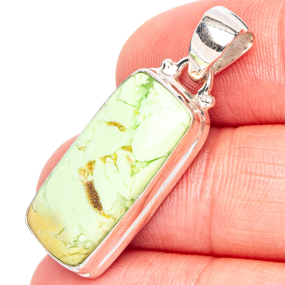 Sterling silver pendant with rectangular lemon-green chrysoprase and hinged bail