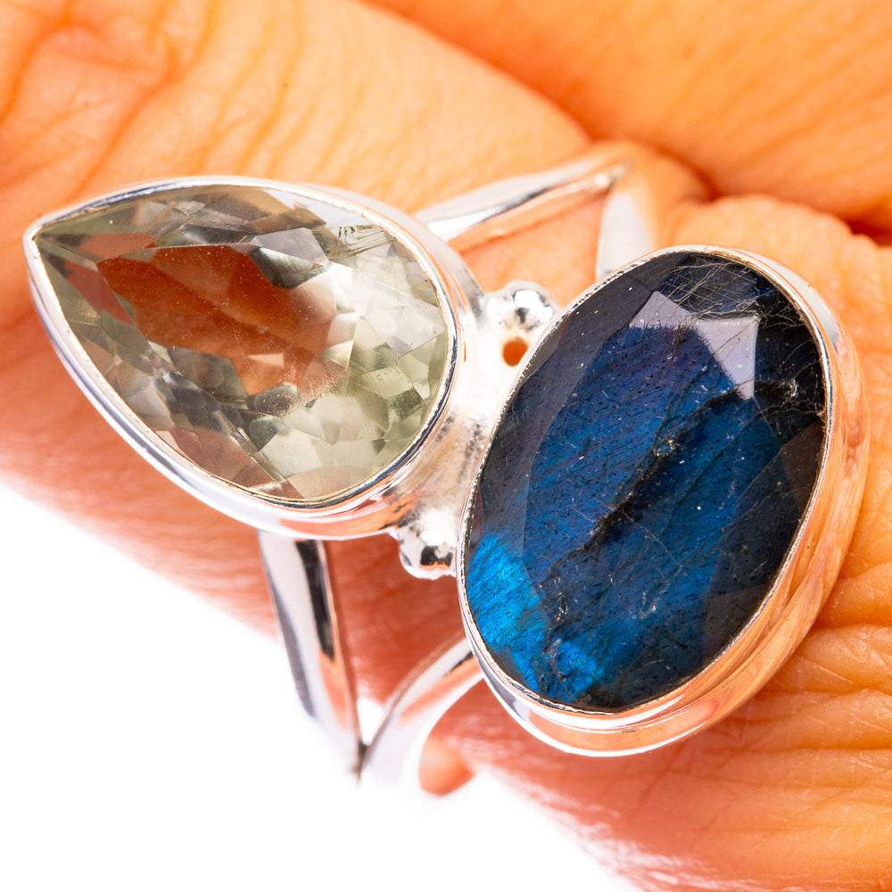 Large Labradorite, Green Amethyst Ring Size 10.75 (925 Sterling Silver) R141609
