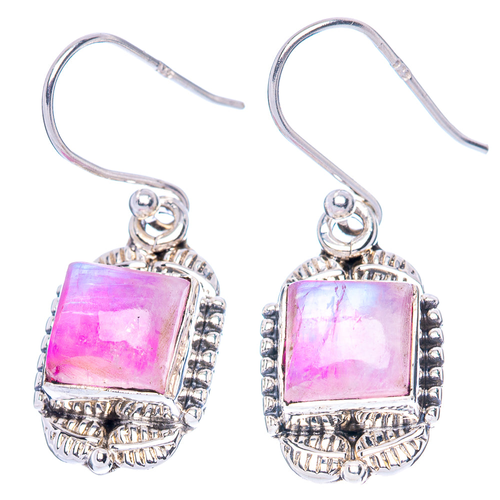 Pink Moonstone Earrings 1 1/4" (925 Sterling Silver) E1379