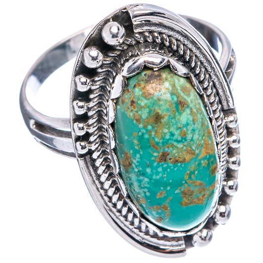 Turquoise oval cabochon sterling silver ring, rope border and engraved bezel, openwork side band