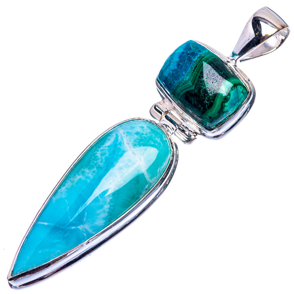 Larimar, Malachite In Chrysocolla Pendant 2 1/8" (925 Sterling Silver) P38880