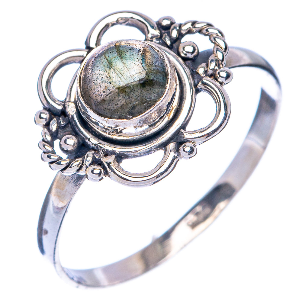Dainty sterling silver ring with oval labradorite stone and twisted metal halo