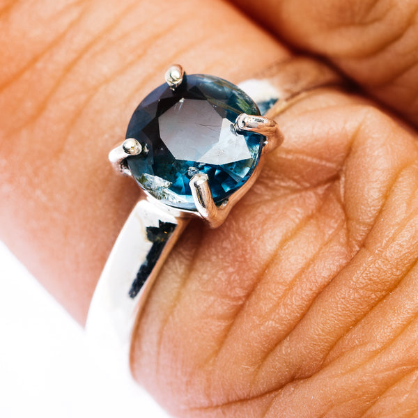 Faceted Deep Teal Blue Kyanite Ring Size 8 (.925 Sterling Silver)