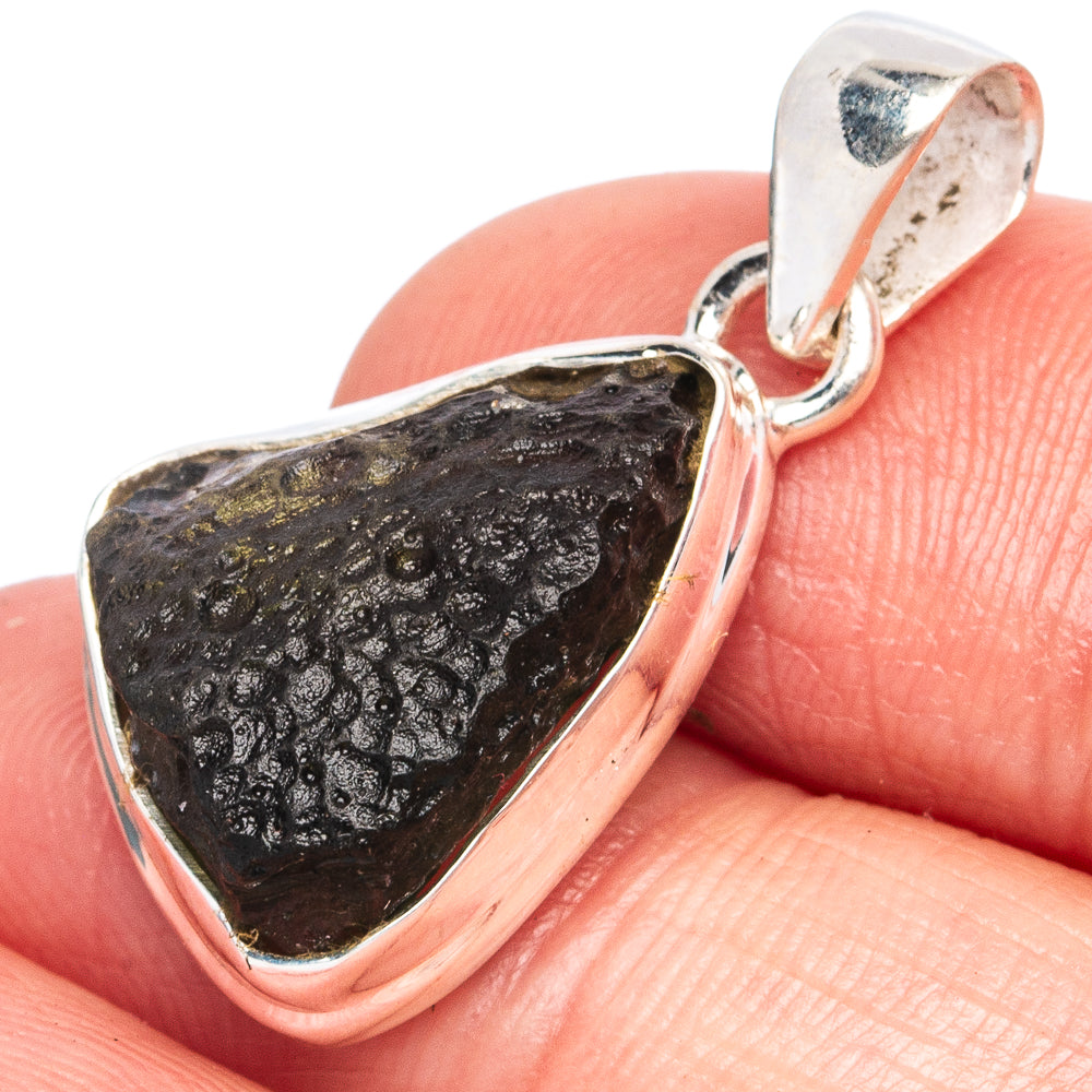 Rare moldavite pendant, 925 sterling silver with dark teardrop stone bezel