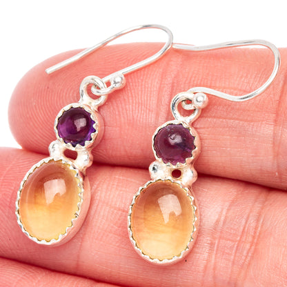 Natural Citrine, Amethyst Earrings 1 3/8" (925 Sterling Silver) E433495