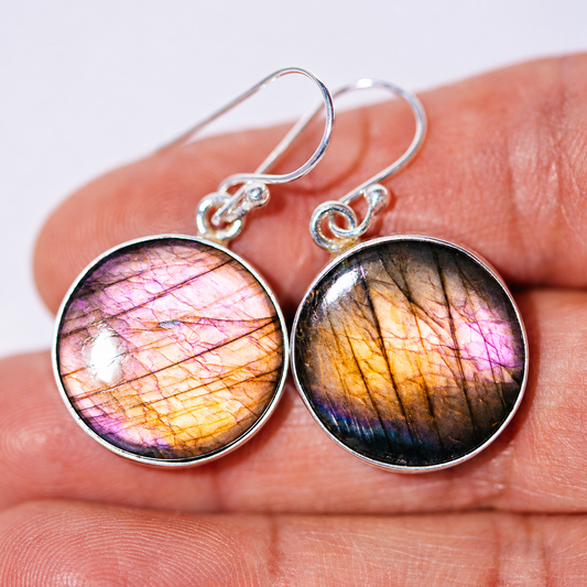 Premium Spectrolite Earrings 1 3/8" (.925 Sterling Silver)