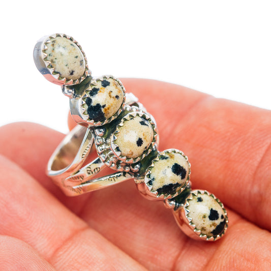 Premium 5-Gemstone Finger Shield Dalmatian Jasper Ring Size 5.75 (.925 Sterling Silver)