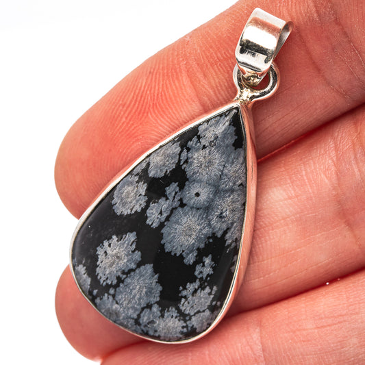 Snowflake Obsidian Pendant 1 5/8" (.925 Sterling Silver)