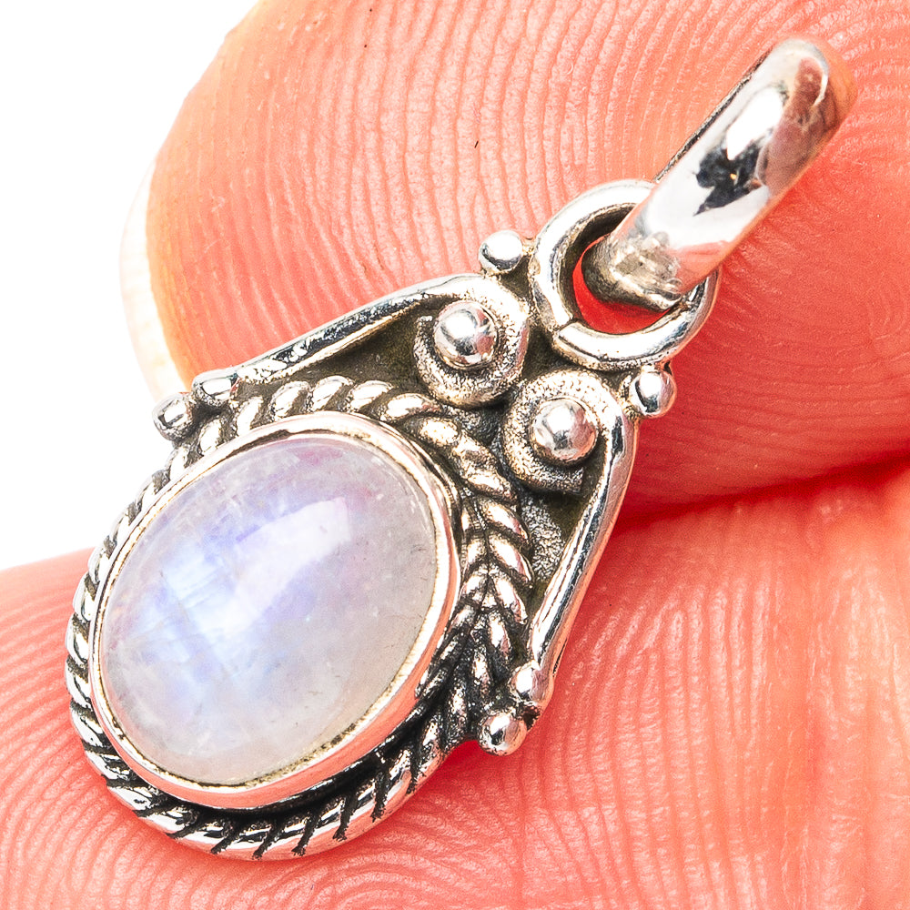 Dainty Rainbow Moonstone Pendant 7/8" (.925 Sterling Silver)