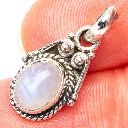 Dainty Rainbow Moonstone Pendant 7/8" (.925 Sterling Silver)