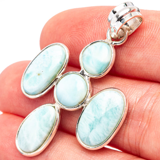 Oval Larimar cabochon pendant with multiple light-blue stones in .925 sterling silver