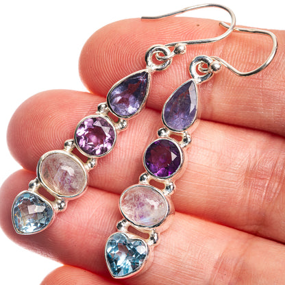 Rainbow Moonstone, Tanzanite, Amethyst, Blue Topaz Earrings 1 7/8" (925 Sterling Silver) E432470